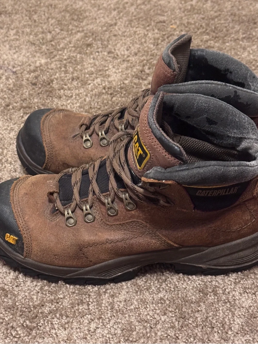 Caterpillar Steel Toe Work Boots Mens 7 Brown Leather Lace Up Workwear Logo